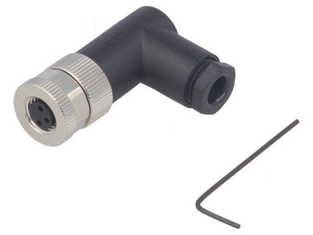 Connector: M8; vrouwelijk; PIN: 3; hoek van 90 °; niet afgeschermd Connector: M8; vrouwelijk; PIN: 3; hoek van 90 °; niet afgeschermd